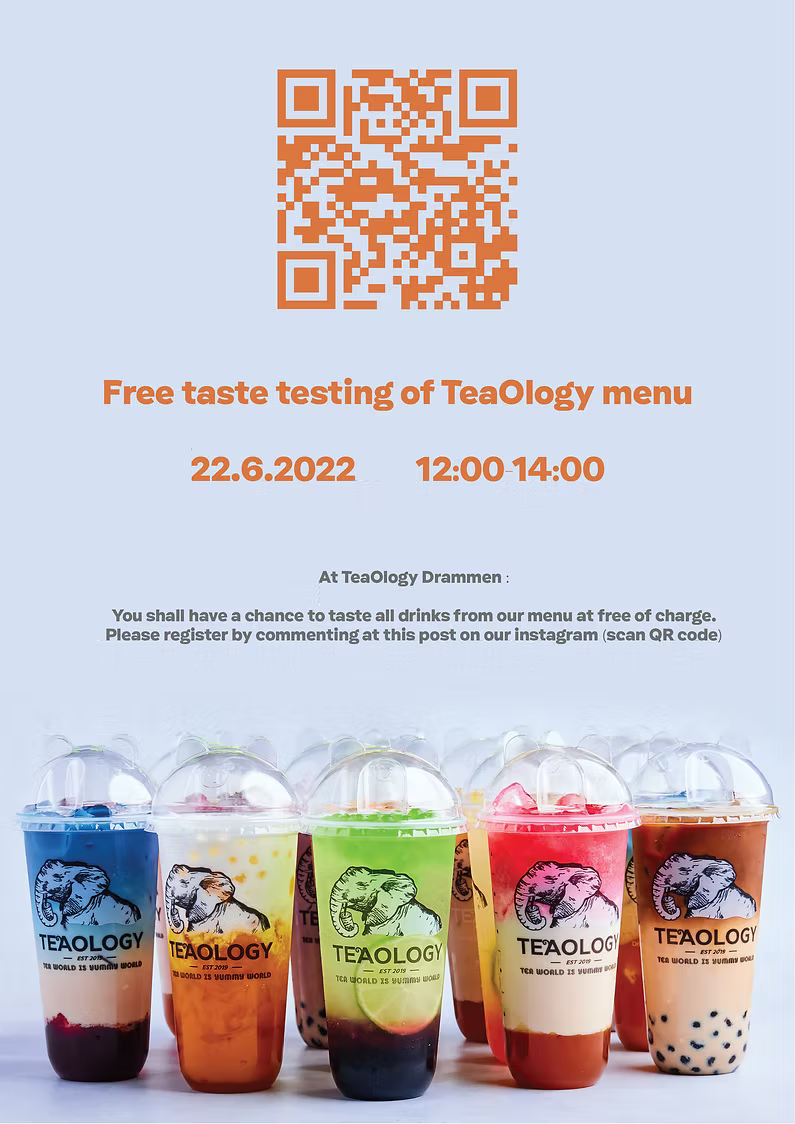 FREE taste testing of our menu on 22.06.22 – TeaOlogy